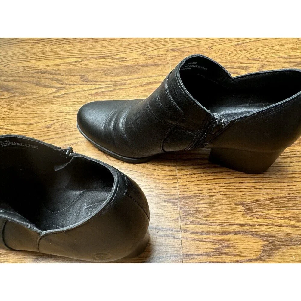 Born Caley Leather Booties Womens 8.5M‎ Dark Brown Stacked Heel